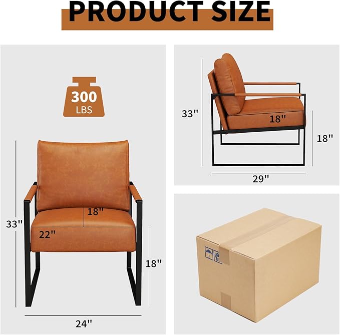 CANMOV Modern Accent Chair Set of 6, PU Leather Armchair with Metal Frame,Comfy Single Reading Chair with Soft Padded Backrest and Cushion for Living Room, Bedroom,Reading Room,Office,Brown
