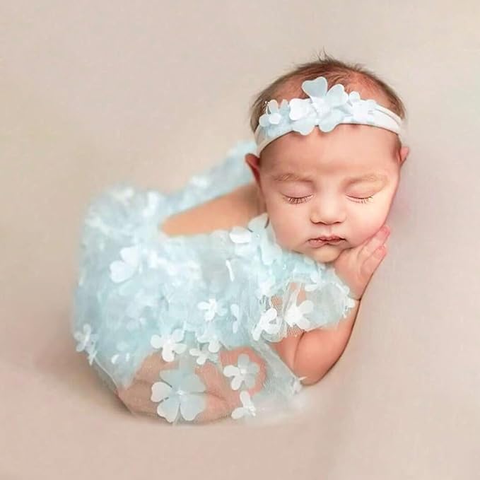 Newborn Girl Photography Outfits, Backless Lace Romper with Flower Headband Photo Props, Baby Girl Photoshoot Outfits