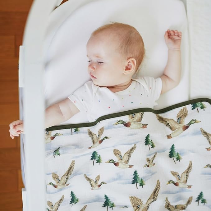 Breling Mallard Muslin Baby Blankets for Girls Boys, 100% Cotton Crib Blanket for Infant Toddler, 40 x 36 Inch Soft and Lightweight Nursery Swaddling Wrap