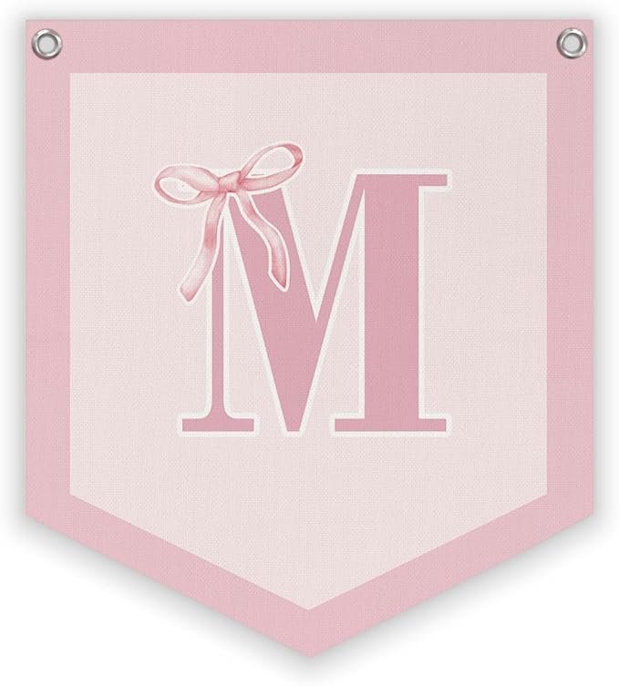 Lacama Initial Personalized Preppy Banner, Baby Shower Decor Girl Nursery Decor, Coquette Pink Bow Teen Girl Gifts, Vintage Room Toddler Room Bedroom Playroom Front Door Birthday Gift(M)