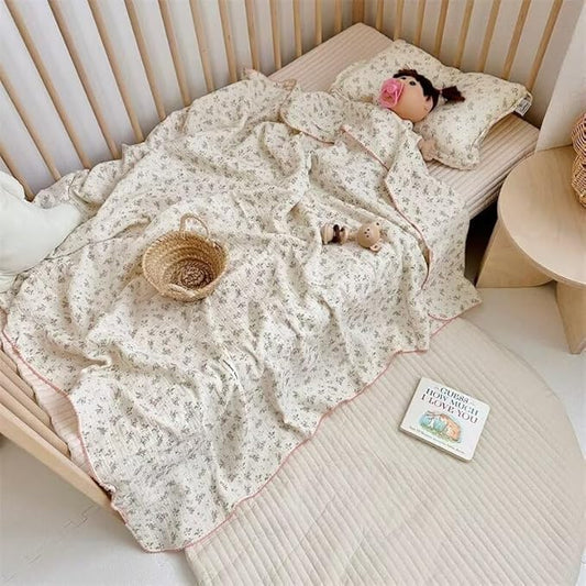 BuLuTu Cotton Muslin Toddler Blanket Pomegranate Flower Pattern Baby Quilt All Seasons, Soft Breathable Lightweight Summer Crib Baby Blanket for Girls Boys Muslin Quilts,47"x51"