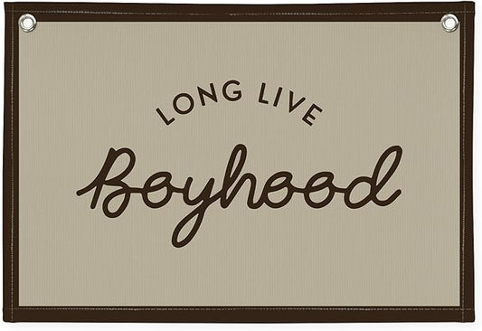 Vintage Boys Room Decor Long Live Boyhood Linen Banner,Nursery Playroom Wall Decor Hanging Flag Banner, Kids Bedroom Living Room Dorm Toddler Decorations Trendy Room 30x20 boyroom