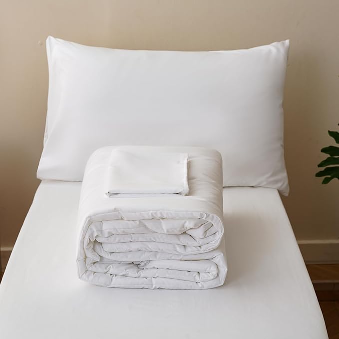KAREVER White Toddler Bedding Set Solid White 4 Pieces Crib Bed Set Kids Pure Color Comforter Set
