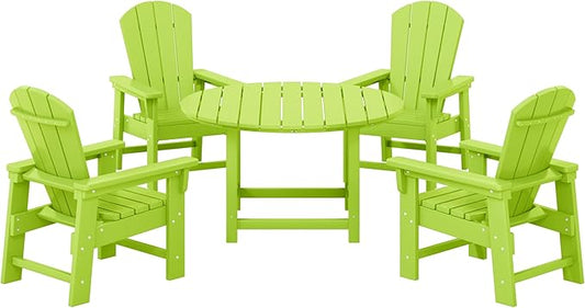 Costaelm Paradise Kids 5-Piece HDPE Outdoor Patio Round Dining Table and Chairs Set, Lime