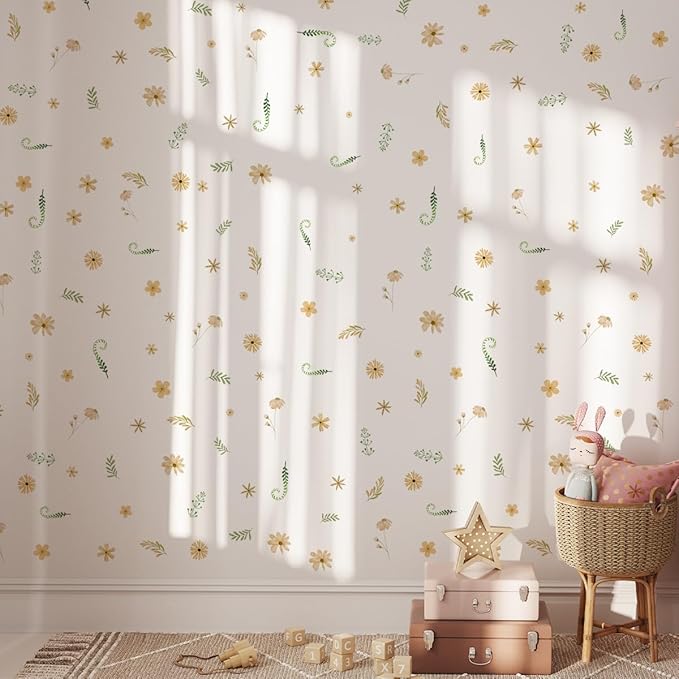 Boho Floral Wall Decals Watercolor Daisy Flower Wall Stickers Colorful Peel and Stick Botanical Decor for Nursery Girls Baby Room (11.81inch x 7.87inch, 6 Sheets)