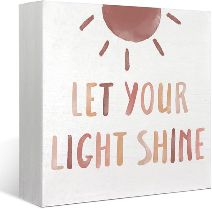 Boho Neutral Baby Girl Boy Nursery Decor - Let Your Light Shine Christian Wood Box Sign Desk Decor, Toddler Girl Room Decor, Christian Desk Decor Bible Verse Decor, 5x5
