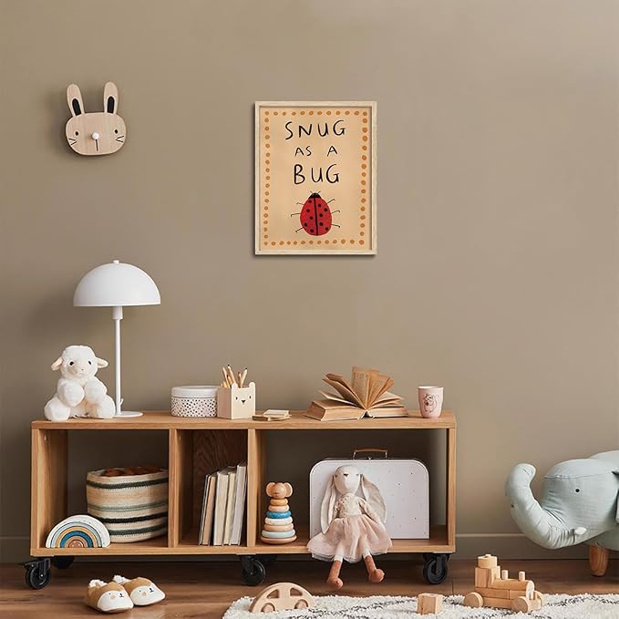 KISSFOX Framed Wall Art Nursery Wall Decor Ladybug Pictures Sung As A Bug Canvas Art Cute Insect Paintings Artwork For Kids Children Boys Girls Room