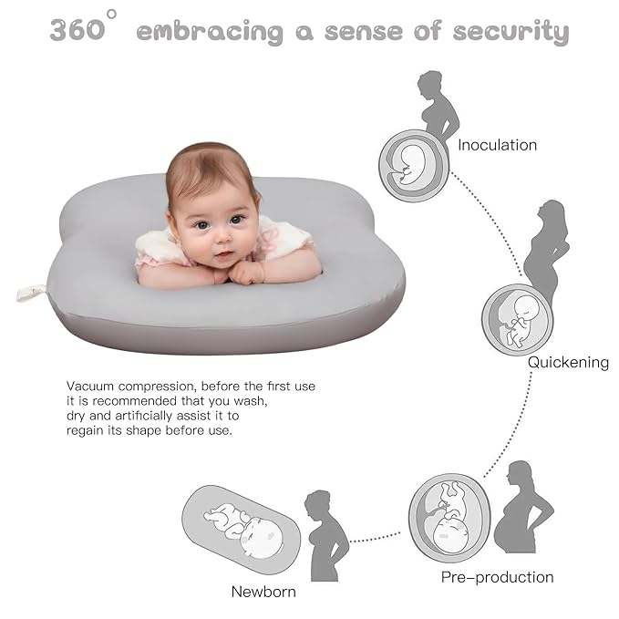 Lucakuins Baby Lounger, Bionic Design Baby Lounger for Newborn 0-24 Months, Soft Organic Cotton Breathable Lounger for Infants (Grey Newborn Lounger)
