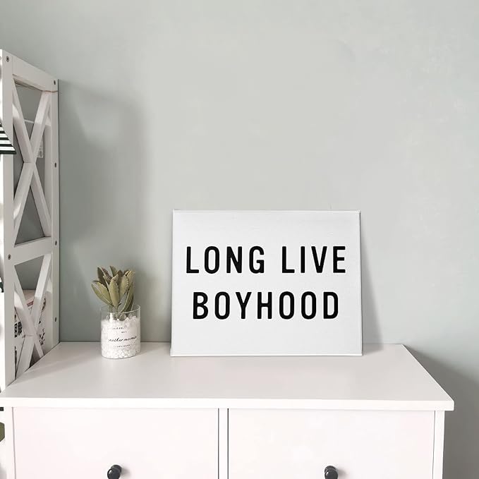 PHAMTE Long-Live-Boyhood Wall Art,Minimalist Black And White Print Framed Canvas Painting Artwork Home Kids Boys Girls Room Bedroom Nursery Play Room Decor(14x11 Inch)