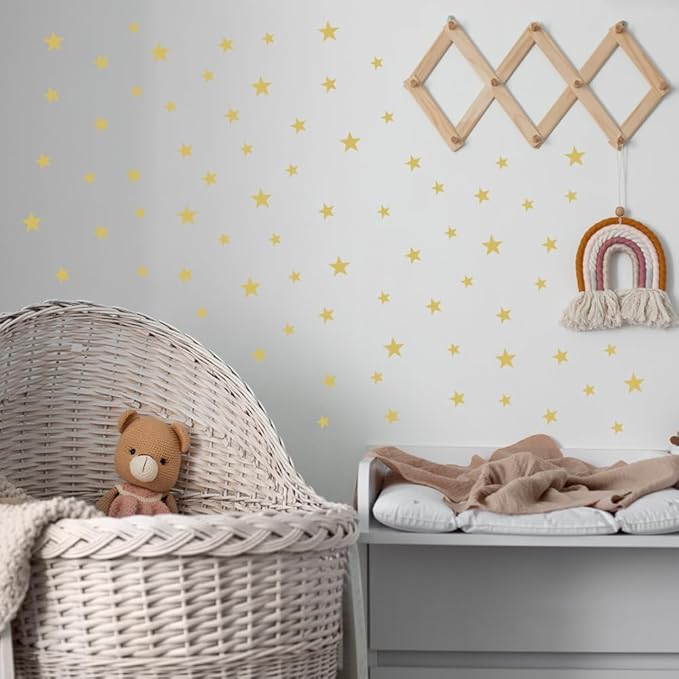 112-Piece Gold Star Wall Stickers – Mix Sizes (1.2", 1.6", 2") Self-Adhesive Premium Vinyl Stars for Bedroom, Nursery, and Kids Room Décor – for Walls, Furniture & Glass