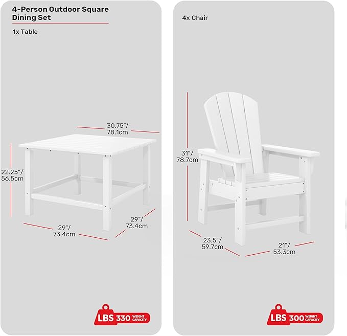 Costaelm Paradise Kids 5-Piece HDPE Outdoor Square Patio Dining Table and Chairs Set, White