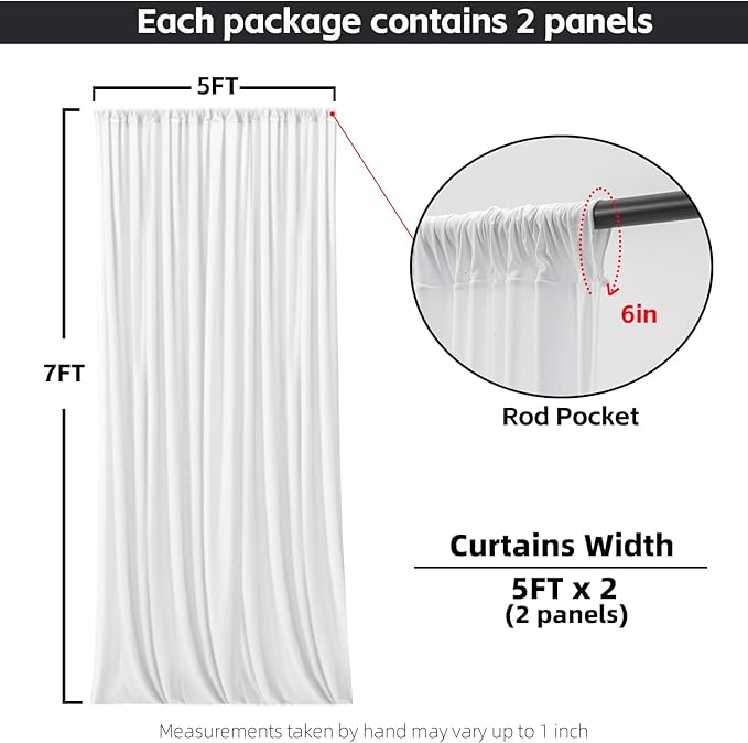 White Backdrop Curtains for Wedding Parties, 10x7FT Wrinkle Free Photo Backdrop Curtains for Wedding Birthday Party Baby Shower, Fabric Drape with Rod Pockets 5ft x 7ft, 2 Panels