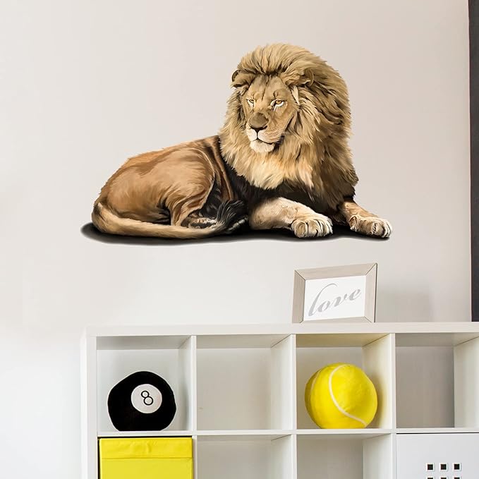 Lifelike Lion Wall Decal Nursery Tropical Animal Wall Sticker Removable Peel and Stick Waterproof Wall Art Decor Stickers for Kids Baby Classroom Preschool Living Room Bedroom School