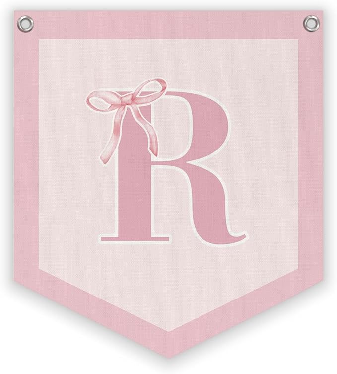 Lacama Initial Personalized Preppy Banner, Baby Girl Nursery Shower Decor Gifts, Coquette Pink Bow Teen Girl Gifts, Vintage Room Decor Toddler Room Bedroom Playroom Front Door Birthday Gift(R)