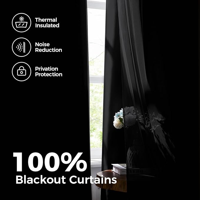 100% Blackout Curtains for Bedroom, Double Layer Black Curtains, Black Out Curtain 108 inch long With Sheer Overlay for Living Room, Room Darkening Window Drapes with Grommet, 52"W x 108"L
