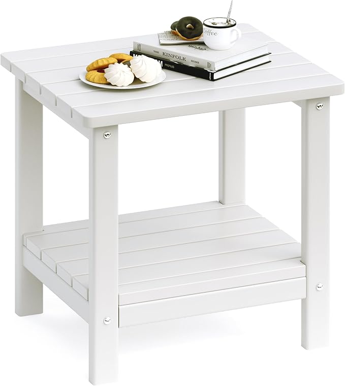 UDPATIO 2-Tier Side Table, 19x16x17.8 in, White, Adirondack End Table, Indoor & Outdoor Use