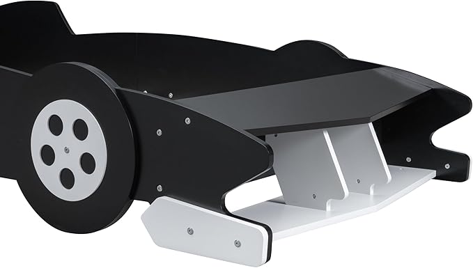 Flieks Twin Size Race Car-Shaped Platform Bed Frame for Boys Girls Kids Adults Toddler with Wheels,Black