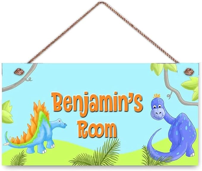 Personalized Name Hanging Dinosaur Wood Sign Boys Girls Bedroom Decor Wall Art Toddler Baby Nursery Wood Plaque (KL-13)