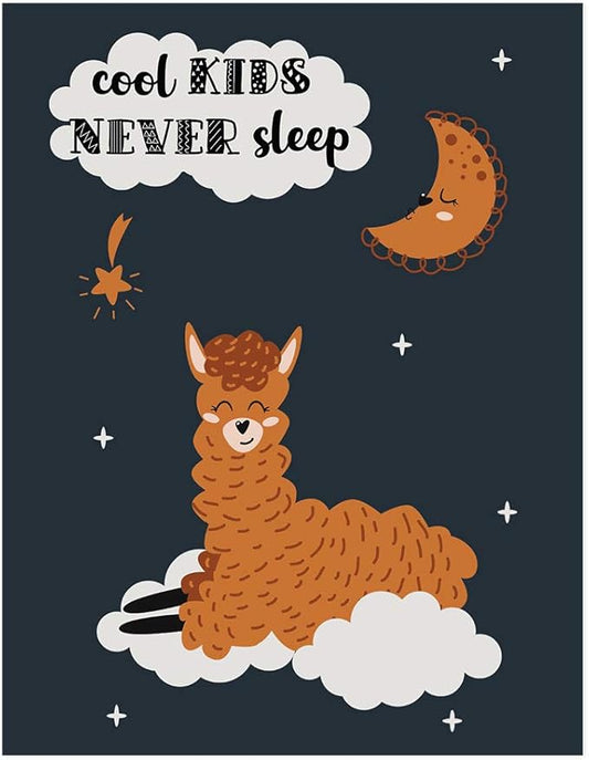 Andaz Press Nursery Kids Room Scandinavian Hello Llama Wall Art Decor Poster Prints, 8.5 x 11-inch, Scandinavian Cool Kids Never Sleep Llama Graphic, 1-Pack, Unframed