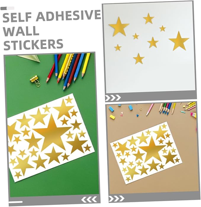 10pcs Gold Foil Star Wall Decals for Bedroom Decor Removable Nursery Stickers Self-Adhesive Star Shape Wall Stickers for Living and DIY Decoration