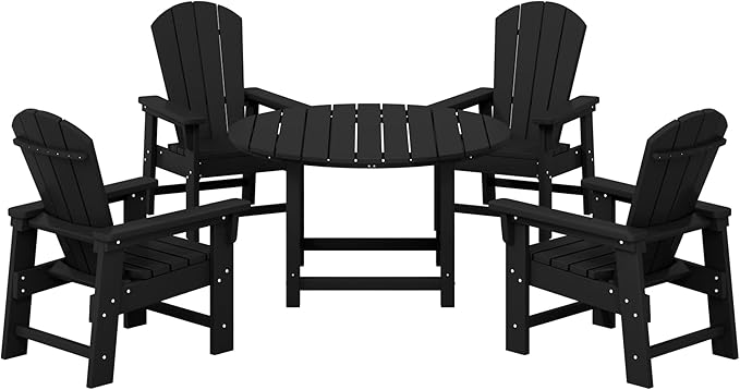 Costaelm Paradise Kids 5-Piece HDPE Outdoor Patio Round Dining Table and Chairs Set, Black