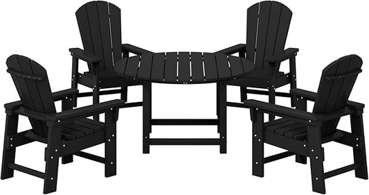 Costaelm Paradise Kids 5-Piece HDPE Outdoor Patio Round Dining Table and Chairs Set, Black