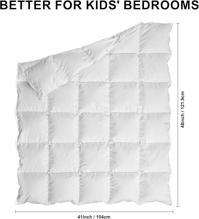 zzlamb Kids Toddler Comforter Crib Blanket, Warm Baby Down Quilt Crib Comforter Small Duvet Insert, Lightweight Soft Noiseless Cotton-Blended Shell Down Proof Machine Washable, White 41x48in