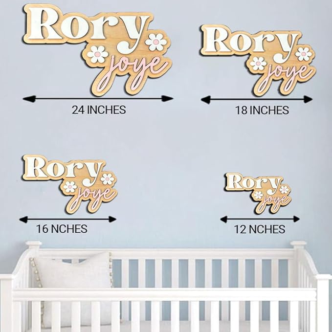 Personalized Nursery Name Sign, Custom Wooden Name Sign with Flowers, 3D Layered Wood Wall Decor for Baby Girl Room, Boho Floral Kids Room Name Plaque, 2 Layer /1