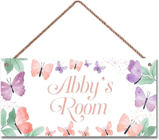 Personalized Butterfly Signs Rainbow Sign For Kids Room Custom Name Door Wall Decor Flowers Floral Nursery Art Plate For Boys Room Girls Bedroom Little Man Cave