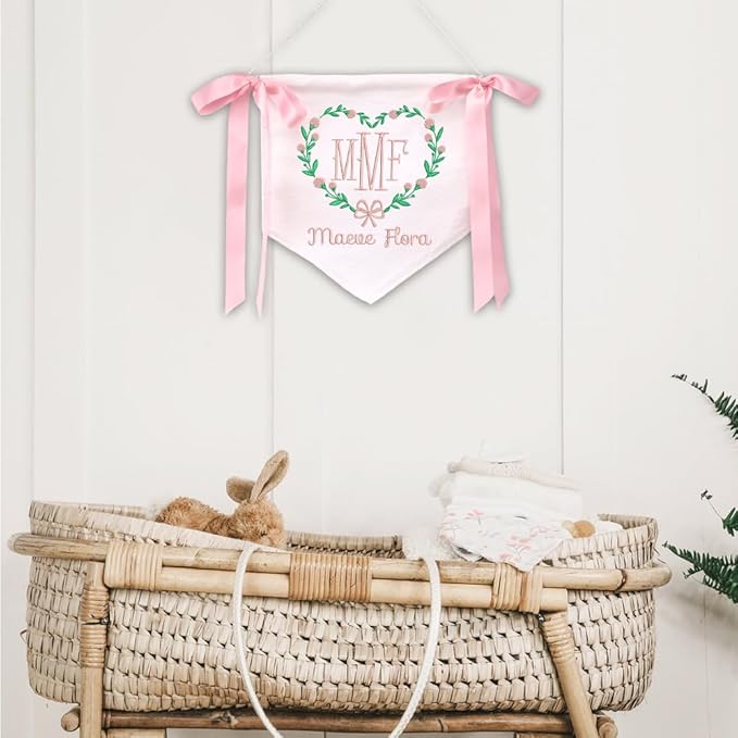 EMBROIDERED Name Baby Banner, Baby Flag with Monogram Name, Personalized Baby Name Sign, Customizable Baby Name, Baby Announcement Sign for Hospital (11)
