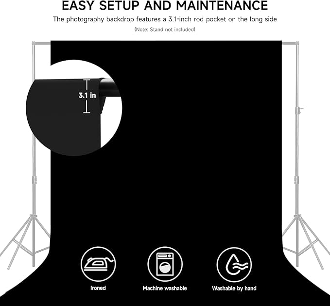 YSKE-Y1 10x7 FT Black Seamless Fabric Photo Backdrop for Photography Studio, Video Shoot, Party Background