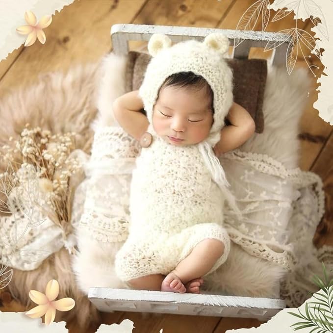 Newborn Photography Props Bed Old-Fashioned Craftsmanship Newborn Photo Props Retro Old Style Baby Photo Props Wooden Bed Infant Photoshoot Props Studio Baby Doll Bed Wooden Play Bed for Dolls, White
