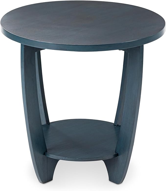 COZAYH Rustic Farmhouse End Table with Storage Shelf, French Country Modern Round Accent Side Table for Small Spaces, Vintage Blue Finish