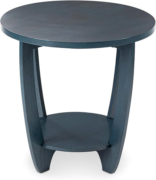 COZAYH Rustic Farmhouse End Table with Storage Shelf, French Country Modern Round Accent Side Table for Small Spaces, Vintage Blue Finish
