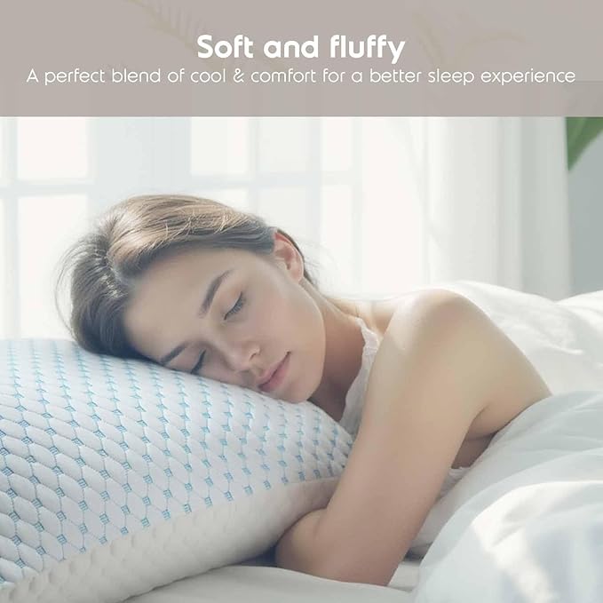 Nestl Cooling Pillow for Sleeping 2 Pack, Luxury Shredded Memory Foam Pillows Kids Size Set of 2, Adjustable Cold Gel Pillows for Hot Sleepers Supportive Kids Pillow for Side Back Stomach Sleepers