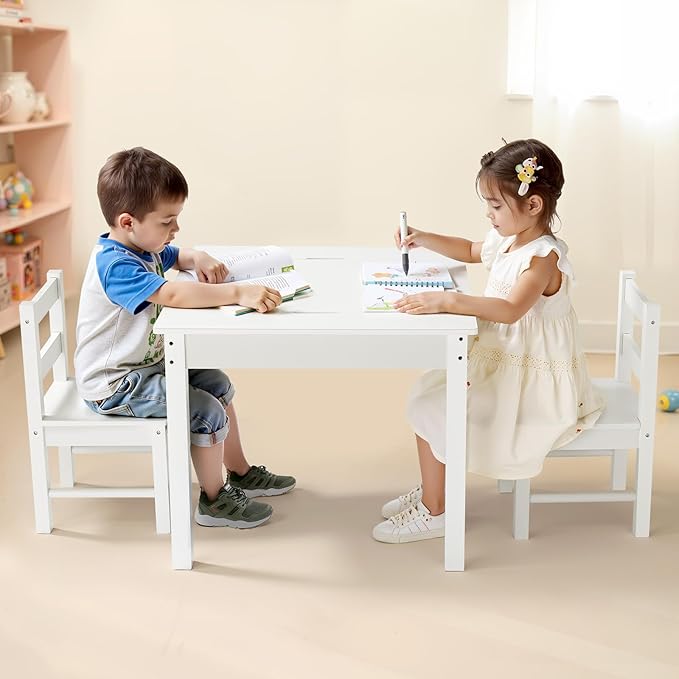 VEVOR Kids Activity Table and 2 Chairs Set, Building Blocks Double-Sided Tabletop, Toddler Table and Chair Set with Storage for Kids 3+ Years, Large Storage Space, Present for Boys & Girls, White