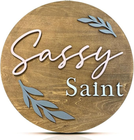 Personalized Wooden Name Sign - Custom Baby Name Signs for Nursery & Kids Room Decor - Baby Announcement Sign - Name Wall Art - Wooden Letters for Wall - Custom Round Nursery Name Sign (Design 7)