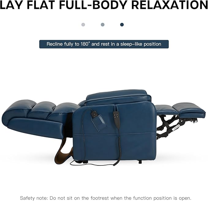 DYNOX 350 LBS Power Lift Recliner Chair for Elderly, Medium Size Dual Motor Lay Flat Infinite Positions Recliner with Heat & Massage(9188,Faux Leather,Dark Blue)
