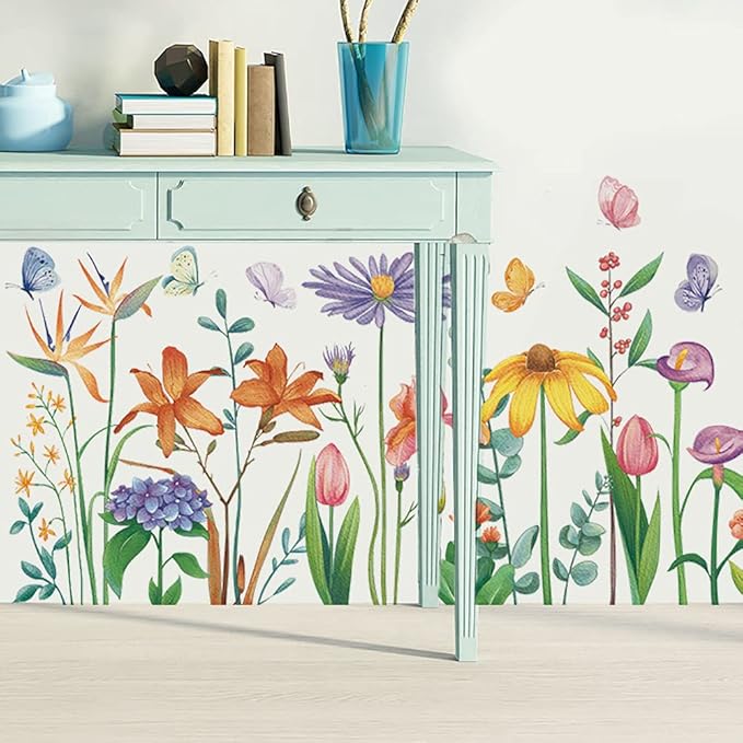 Runtoo Colorful Flower Wall Decals Butterfly Wall Stickers Kids Living Room Girls Bedroom Wall Decor