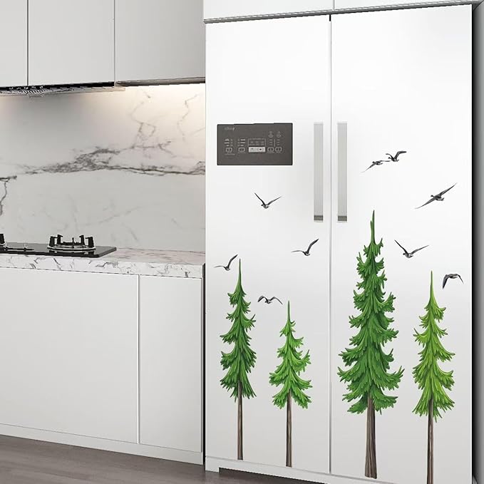 Watercolor Pine Tree Wall Stickers Christmas Woodland Wall Decals Large Peel and Stick Forest Wall Sticker Woodland Branch Birds Wall Decor for Nursery Bedroom Living Room