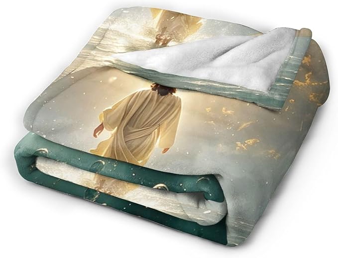 Jesus Christian Throw Blanket Jesus Walking on Water Fleece Blanket Christ Cross Religious Soft Cozy Fuzzy Plush Warm Stuff Bedding Blankets Gifts for Boys Girls Kids Adult Men Women 60"X80"