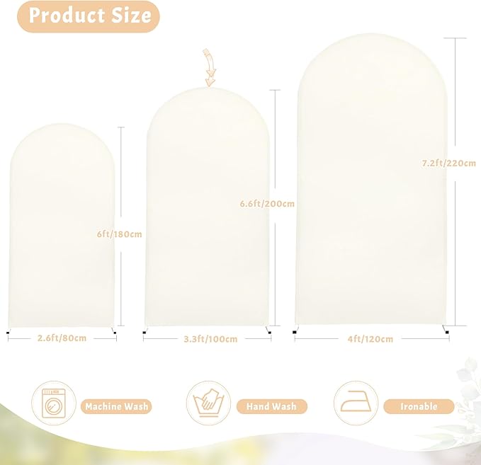 Beige Arch Backdrop Covers, 6.6FT Polyester Fitted Wedding Arch Stand Cover Round Top Chiara Stretchy Arch Backdrop Cover for Birthday Party Ceremony Banquet Decoration