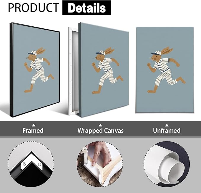 Baseball Poster Canvas, Baby Boy Sports Nursery Wall Art, Cute Animal Rabbit Bear Athletes Pictures, Let's Do This Boys Charming Quote Print, Kids Bedroom Baseball Field Art 16x24in Wrapped Canvas