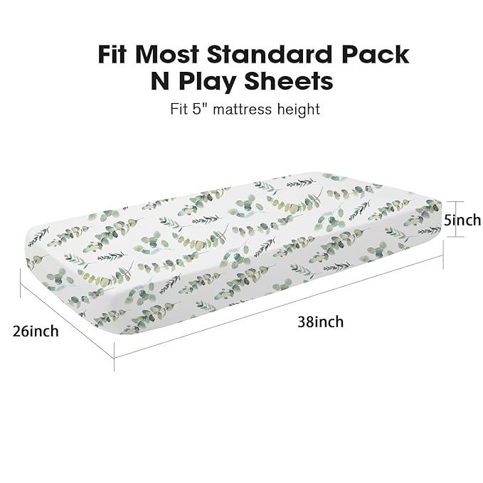 Little Grape Land Pack and Play Sheets Mini Crib Sheets Soft Breathable Pack N Play Sheets, Playard Fitted Sheet 2 Pack Stretchy Fits 38"x26" Playard Mattress, Green Leaves