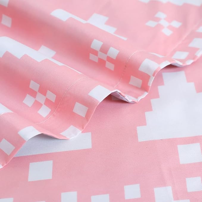 Soft Brushed Microfiber Duvet Cover Set with Zipper Closure and Corner Ties, Reversible Design for Christmas Holiday, Pink and Grey Color-Queen Size