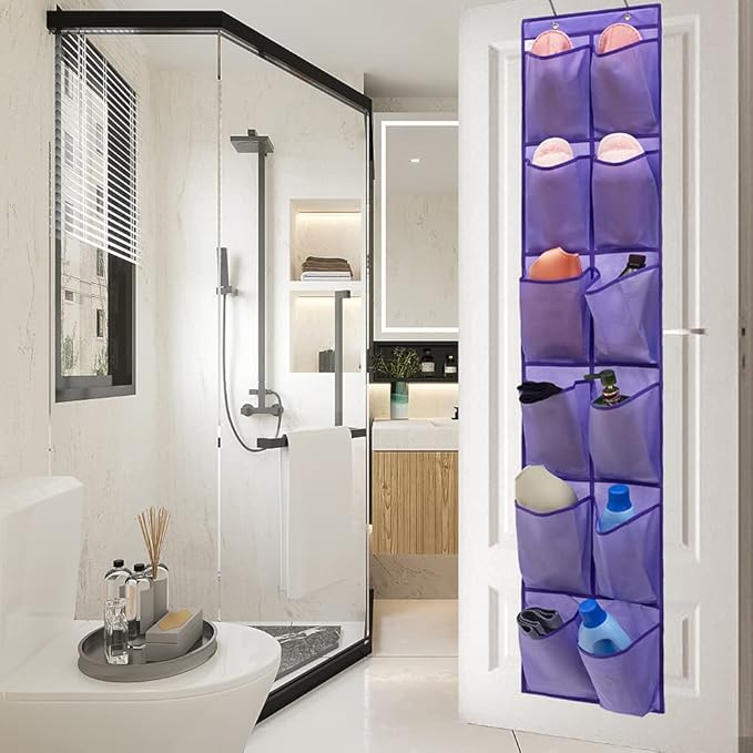 Hanging Storage Organizer Over the Door Shoes Organizer Kids Shoe Rack with 12 Large Fabric Pockets for Closet Shoe Holder Hanger (PURPLE)