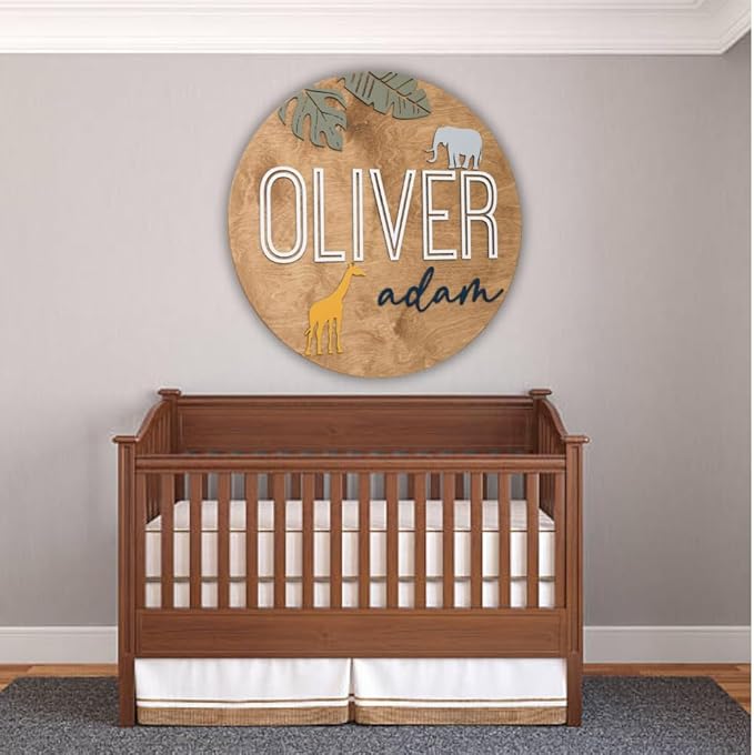 Personalized Wooden Name Sign - Custom Baby Name Signs for Nursery & Kids Room Decor - Baby Announcement Sign - Name Wall Art - Wooden Letters for Wall - Custom Round Nursery Name Sign (Design 3)