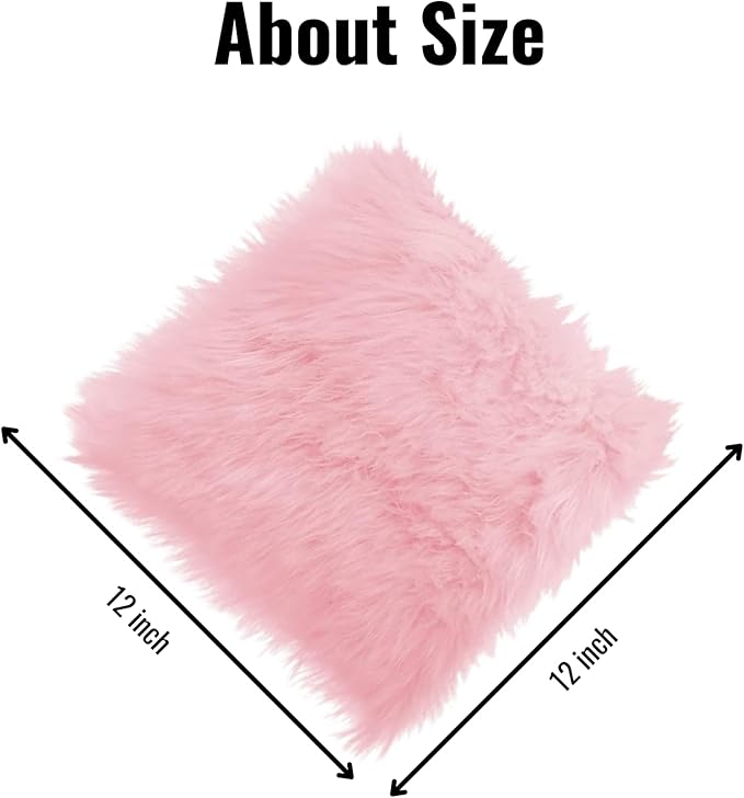 12inch Square Small Faux Fur Sheepskin Cushion Soft Plush Area Rug,Photo Background for Small Product Desktop Photography,Display and Decor,Jewelry,Nail Art,Locker Accessories (Pink)