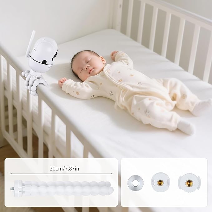 Upgraded Baby Monitor Mount - 7.8'' Adjustable Tripod Baby Camera Mount for HelloBaby HB65/HB40/HB6550/HB66/ HB6339/HB6550 Pro, ANMEATE SM935E, Detachable Tripod Monitor Holder Flex Stand for Crib