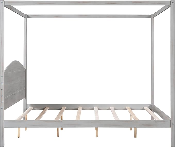 King Size Canopy Platform Bed with Headboard and Support Legs,Bedroom Wood Bed Frame W/Space Saving,No Box Spring Required,for Girl Boy Kid,Adults,Grey Wash